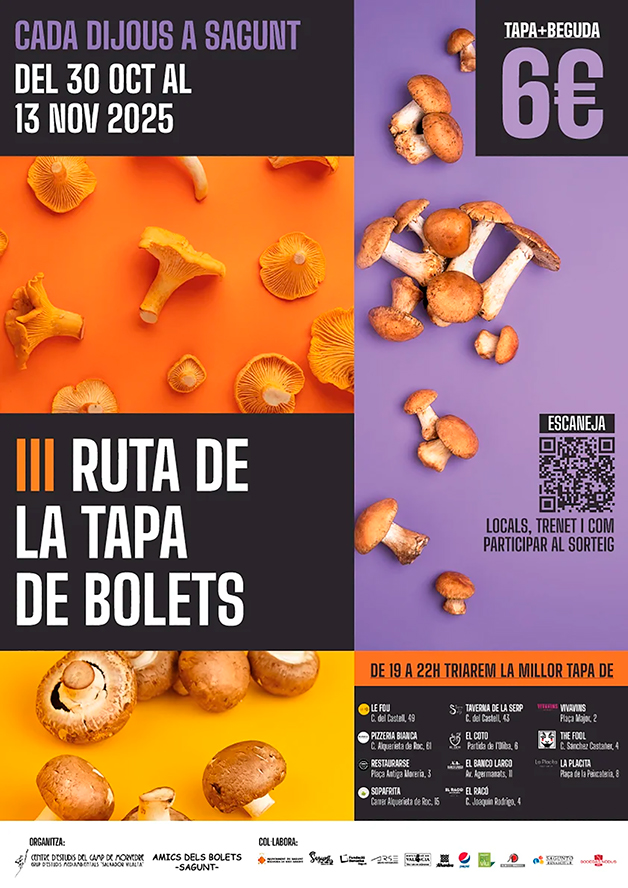 La 3a Ruta de la Tapa de Bolets impulsa la creativitat gastronòmica de l'hostaleria a Sagunt