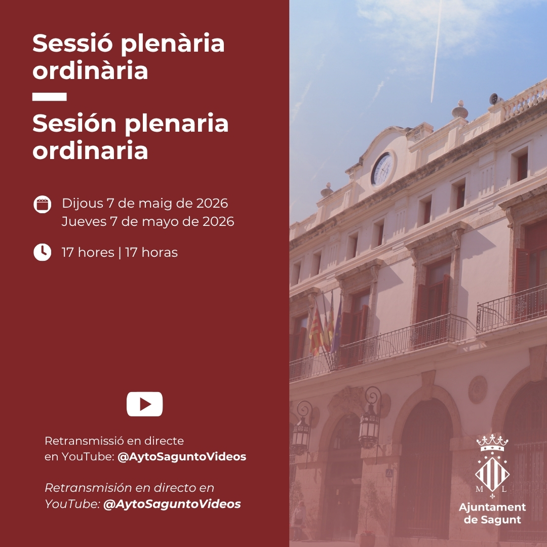 La Corporación Municipal de Sagunto se reúne este jueves en el pleno ordinario de mayo