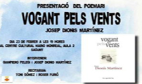 El poemari Vogant pels vents de Josep Dionís es presentarà este dijous