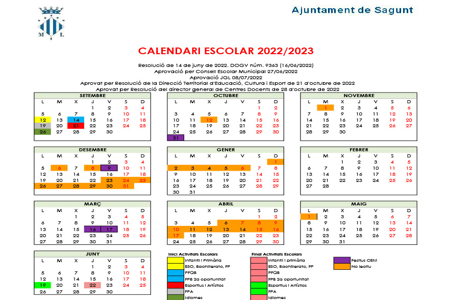 El dia 16 de març serà no lectiu a canvi d'acabar el curs un dia més tard