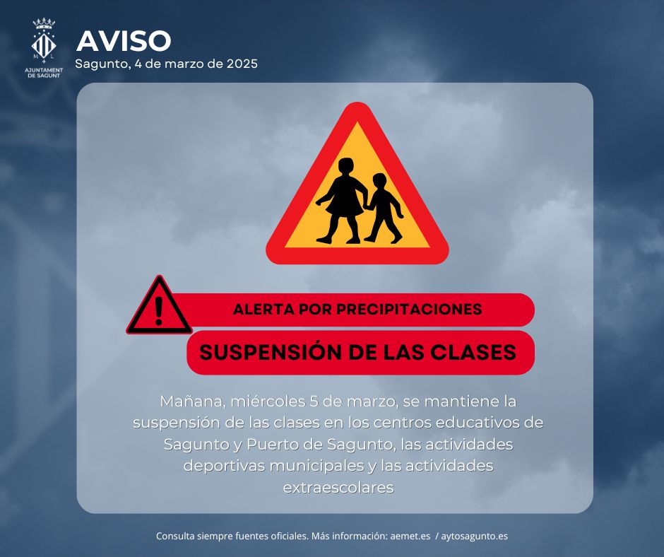 El Camp de Morvedre manté la suspensió de les classes als centres educatius per a dimecres 5