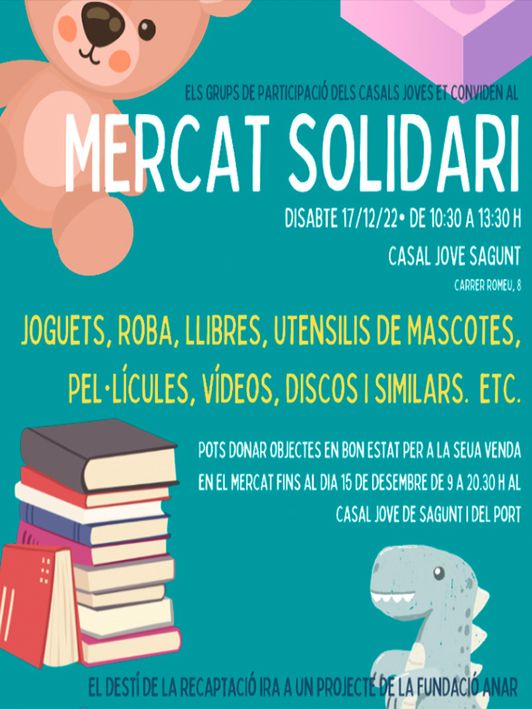 Este dissabte el Casal Jove de Sagunt acollirà de 10.30 a 13.30 hores un mercat solidari