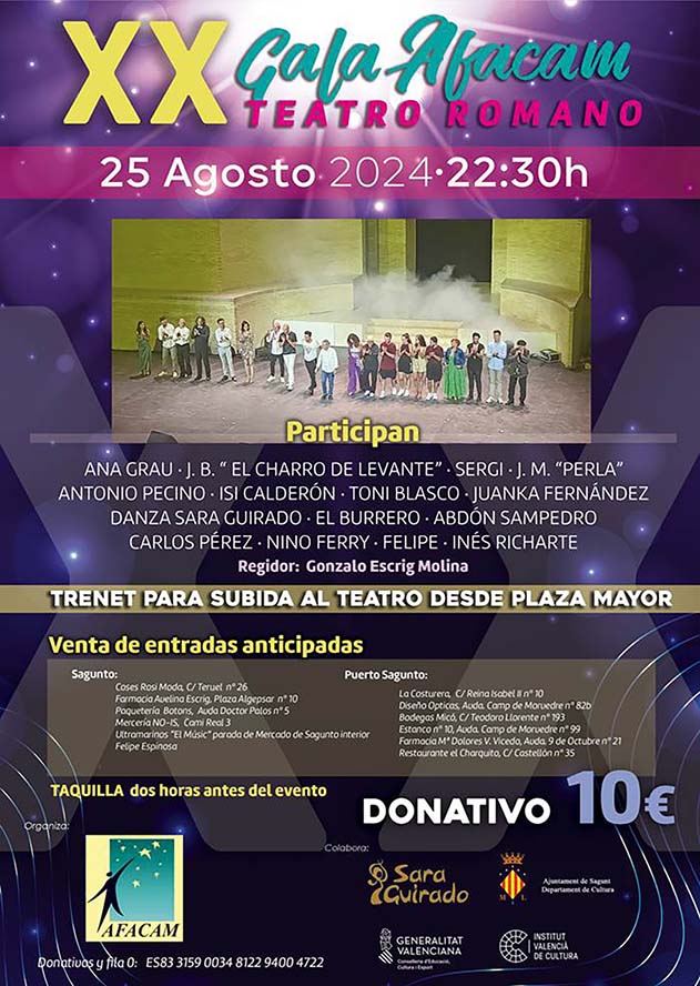 Nova cita amb la solidaritat de la gala musical benèfica d’AFACAM el diumenge en el Teatre Romà
