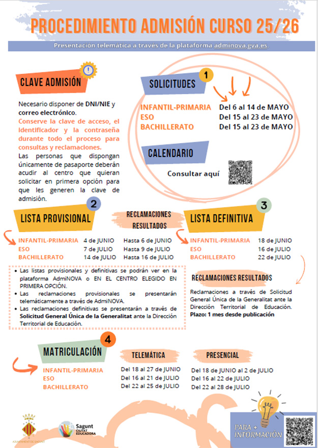 La Regidoria d'Educació obri el procés d'admissió per als cicles d'Infantil i Primària