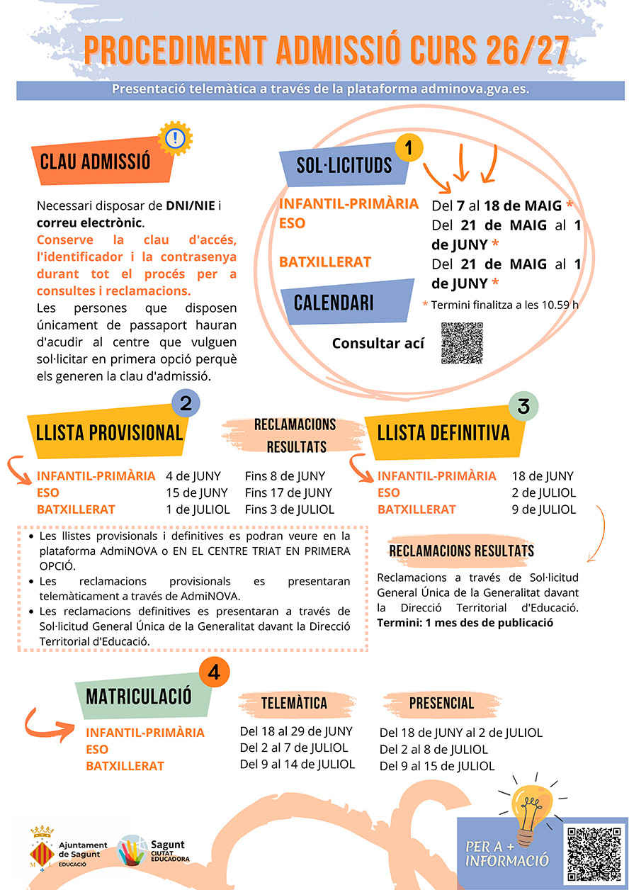 La Concejalía de Educación abre el proceso de admisión de alumnado para los ciclos de Infantil y Primaria
