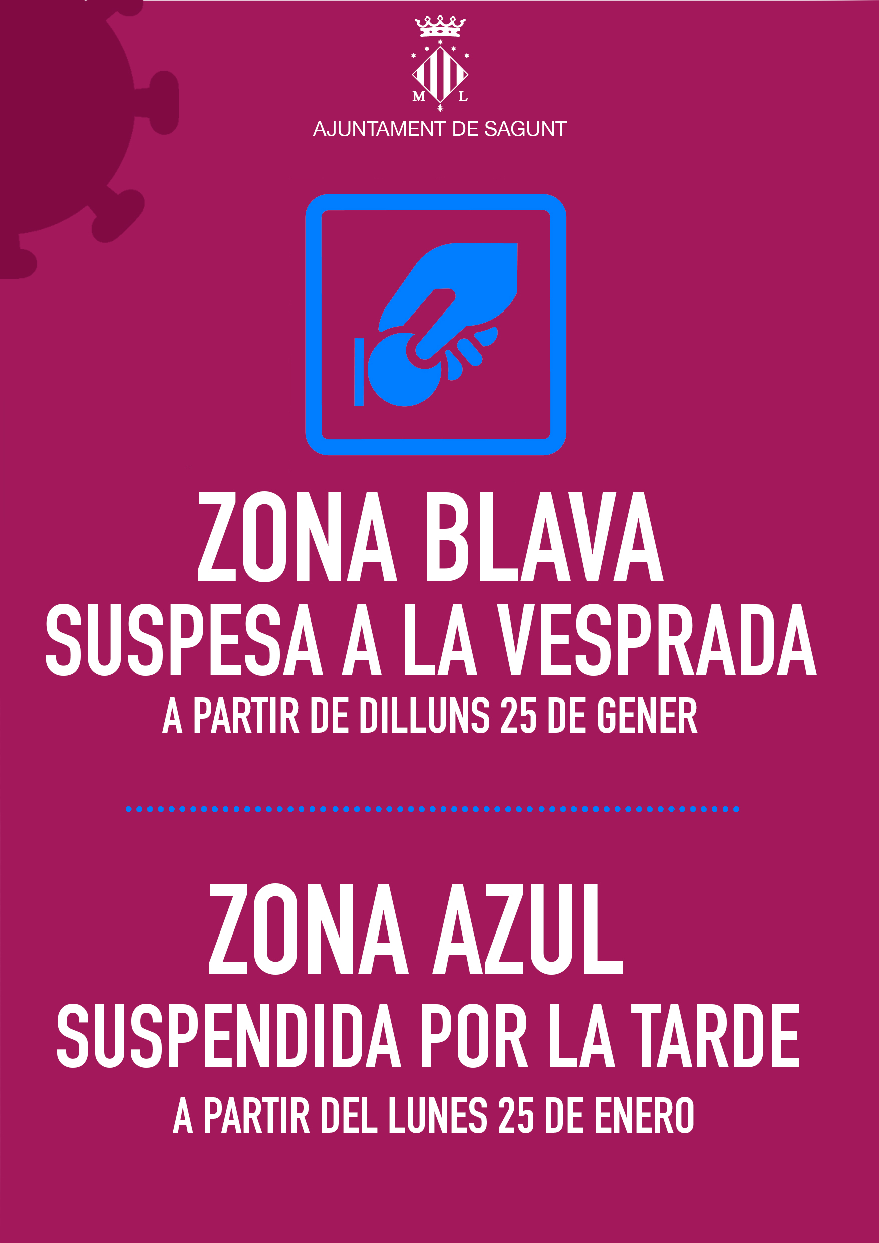L'Ajuntament de Sagunt suspén el servici de la zona blava d'aparcament a les vesprades