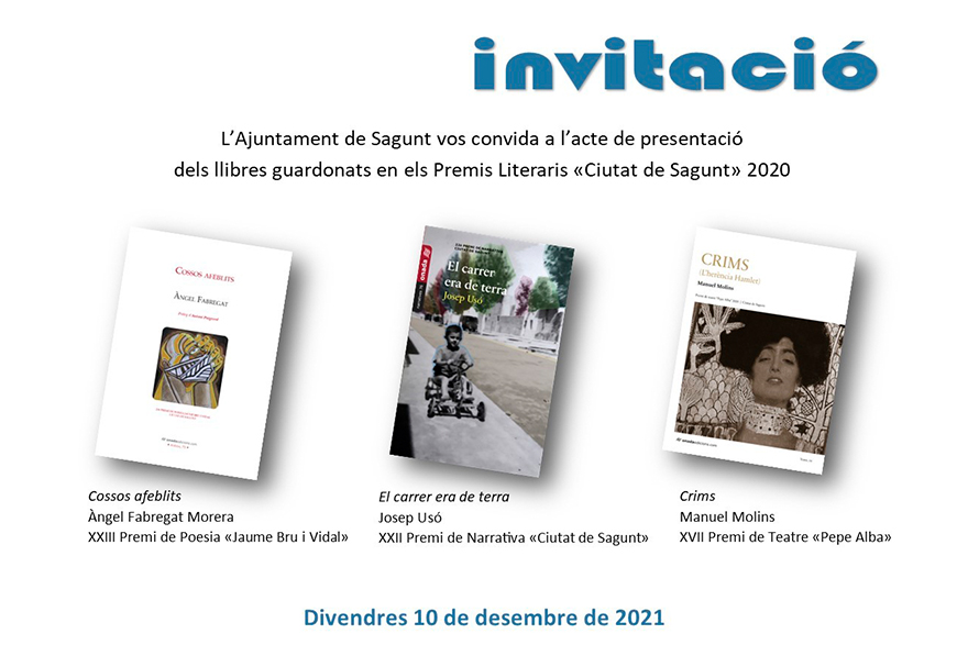 Demà es presenten els llibres guardonats en els Premis Literaris Ciutat de Sagunt 2020