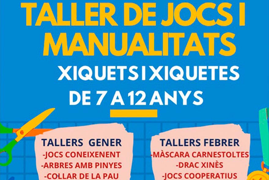 La delegació de Joventut i Infància programa tallers de jocs i manualitats per als mesos de gener, febrer, març i abril
