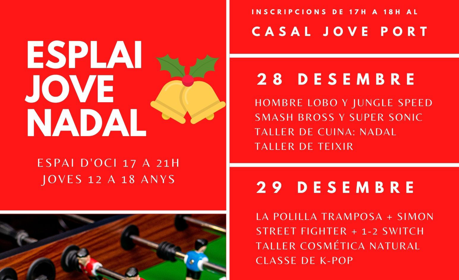 Tallers, cursos i tornejos en el Nadal Jove 2020
